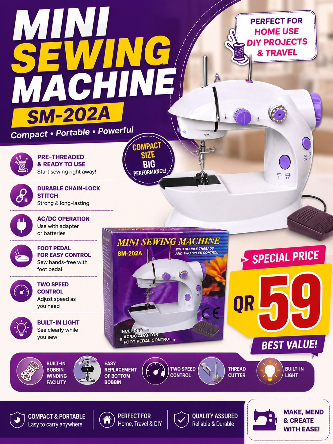 MINI SEWING MACHINE SM-202A –