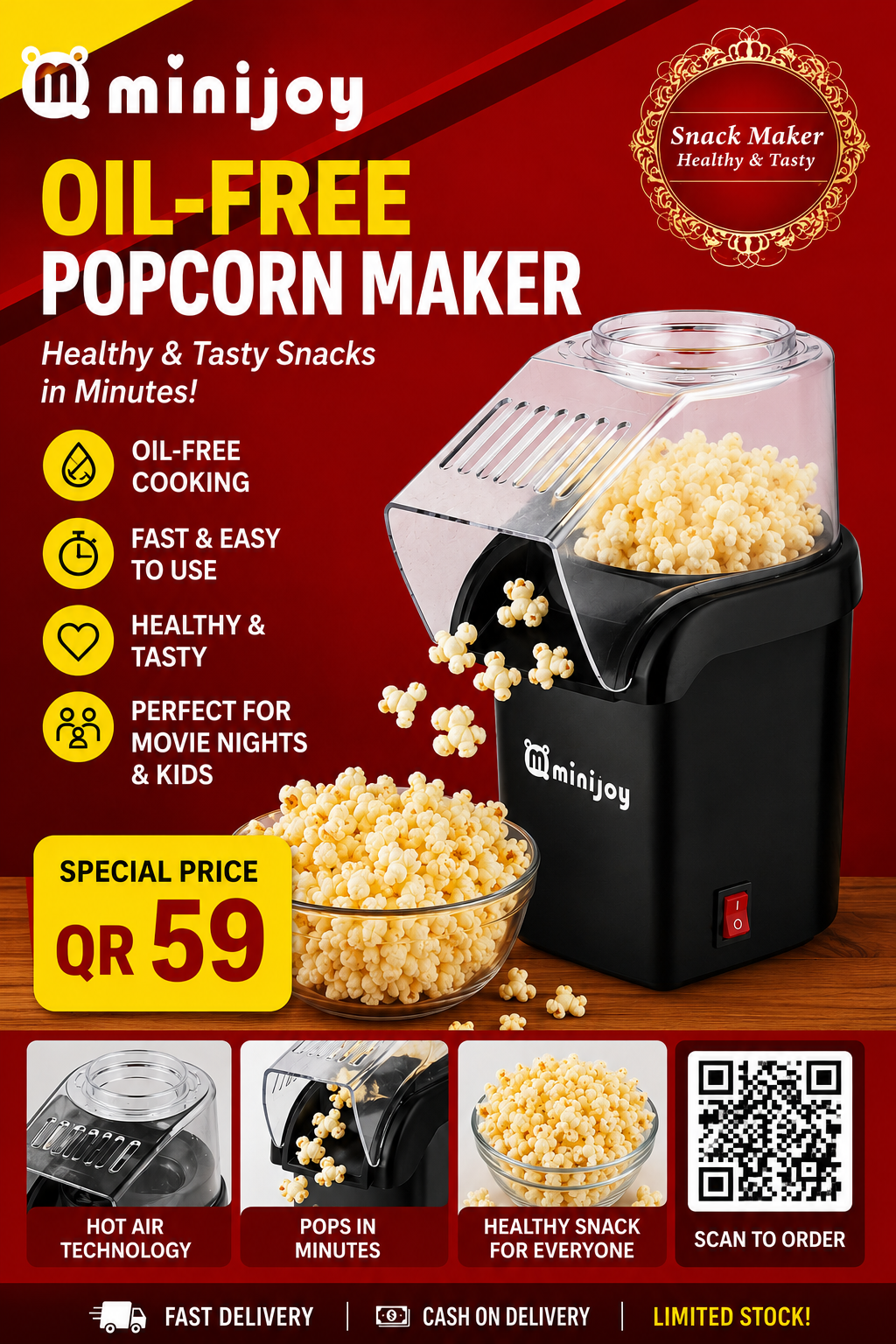 🍿 MiniJoy Oil-Free Popcorn Maker