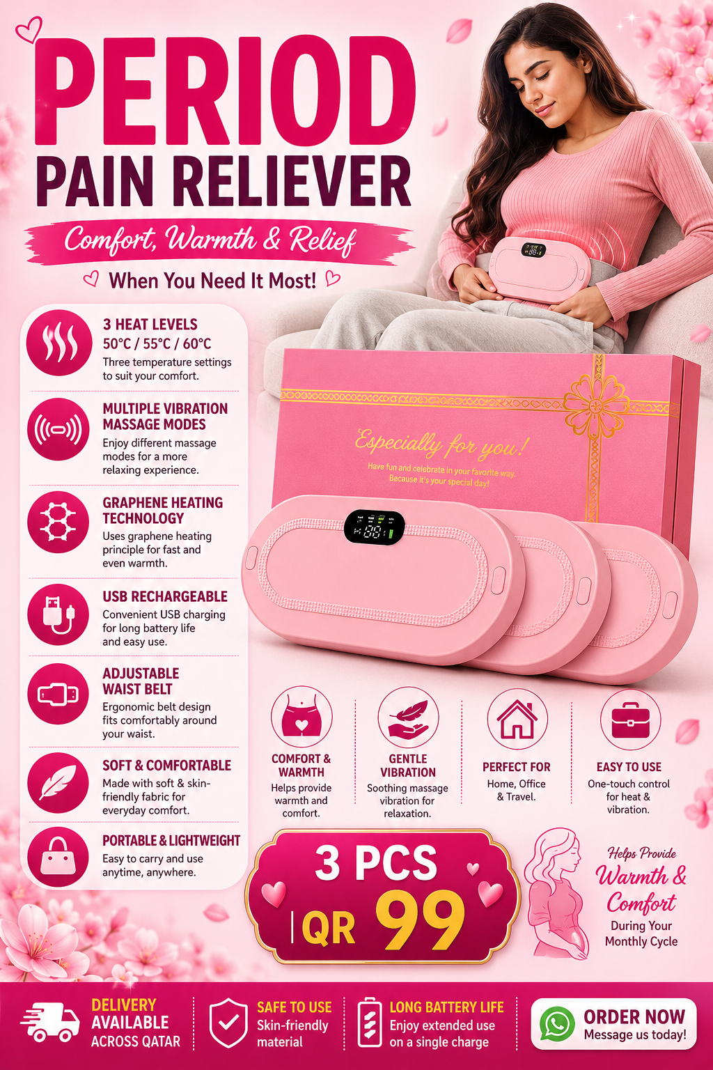 Electric Heating Pad Massager for Stomach Period Cramps Period Pain Relief