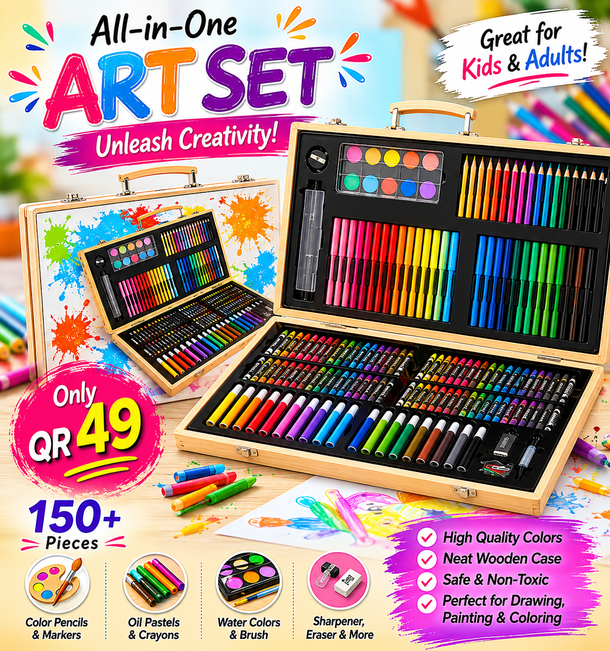 180 pc portable school drawing set