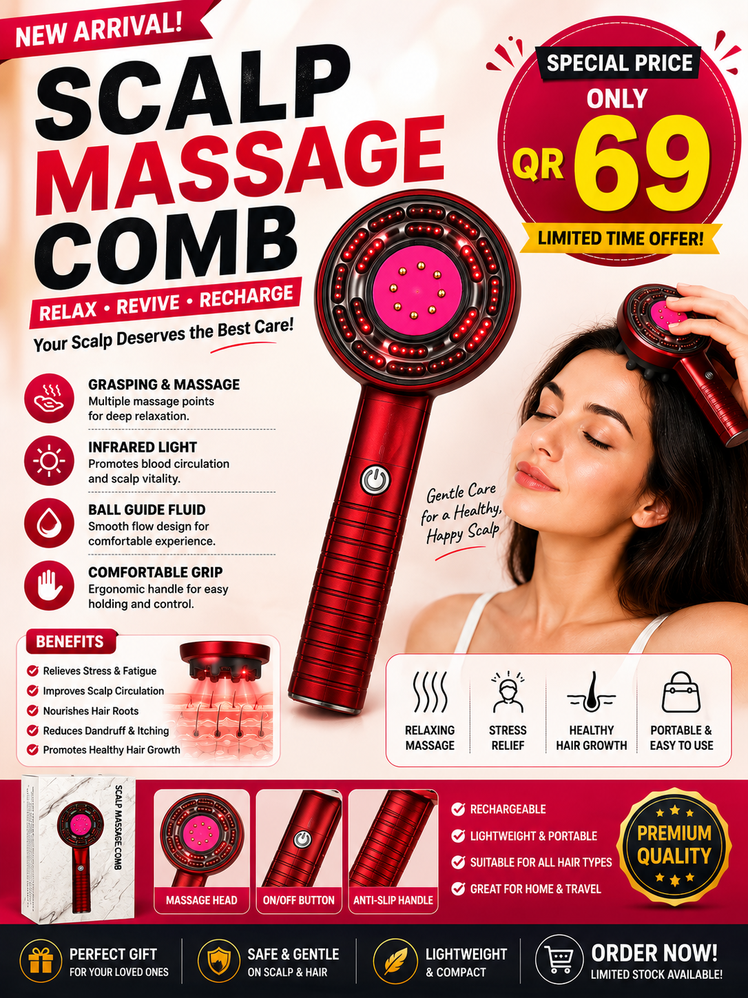 Electric portable scalp massager