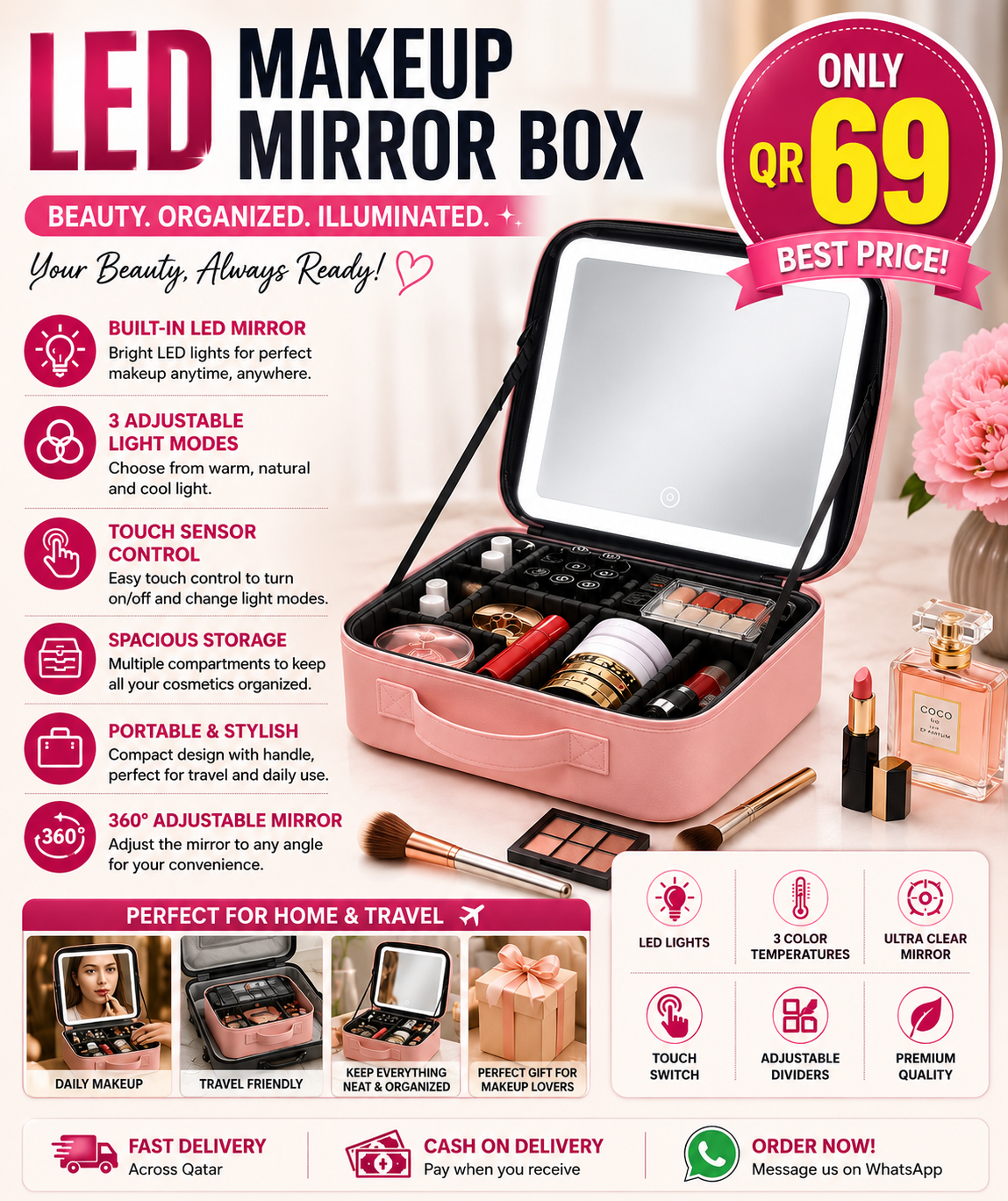 LED Makeup Mirror Handheld Makeup Box