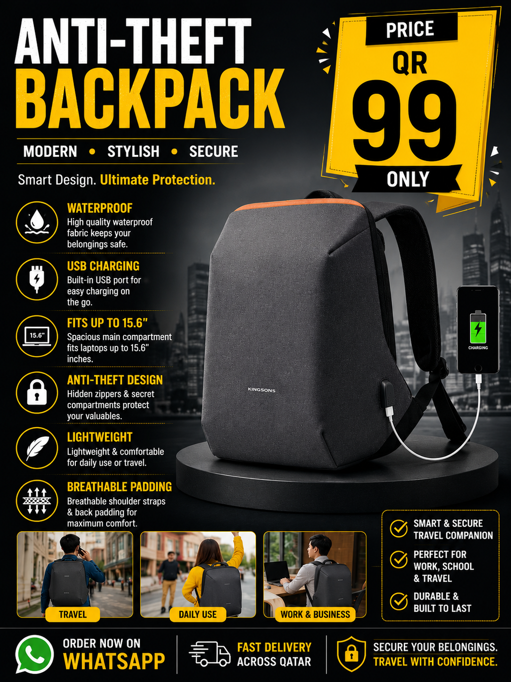 KINGSONS ANTI-THEFT BACKPACK