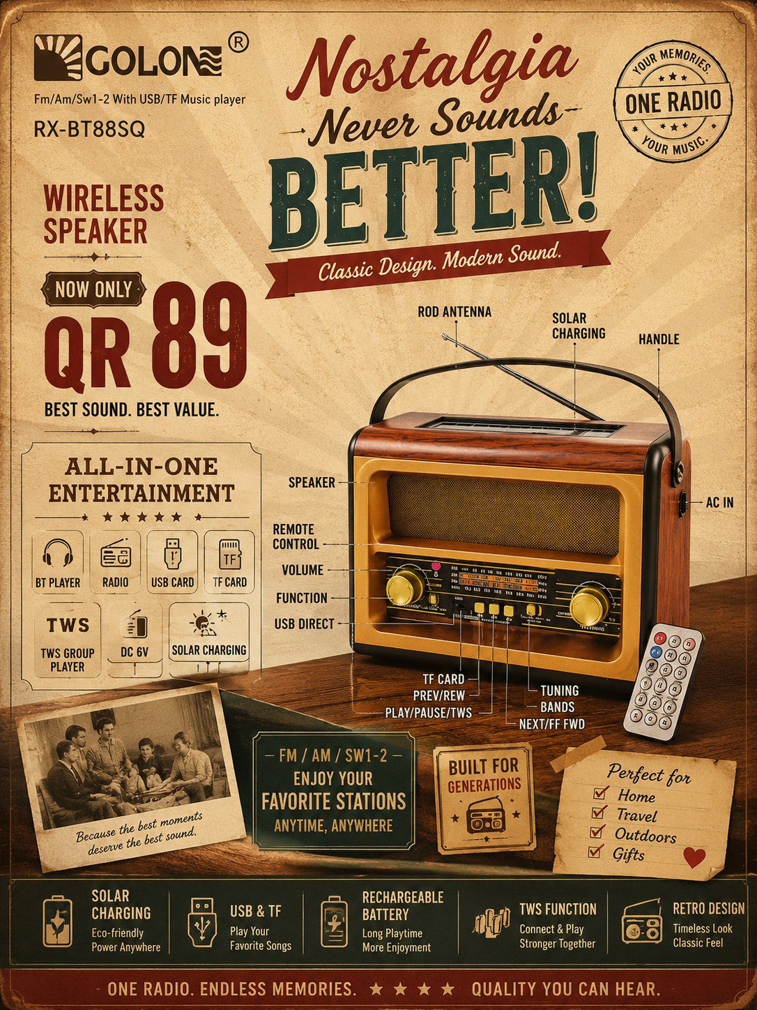 📻 GOLON RX-BT88SQ Retro Wireless Speaker