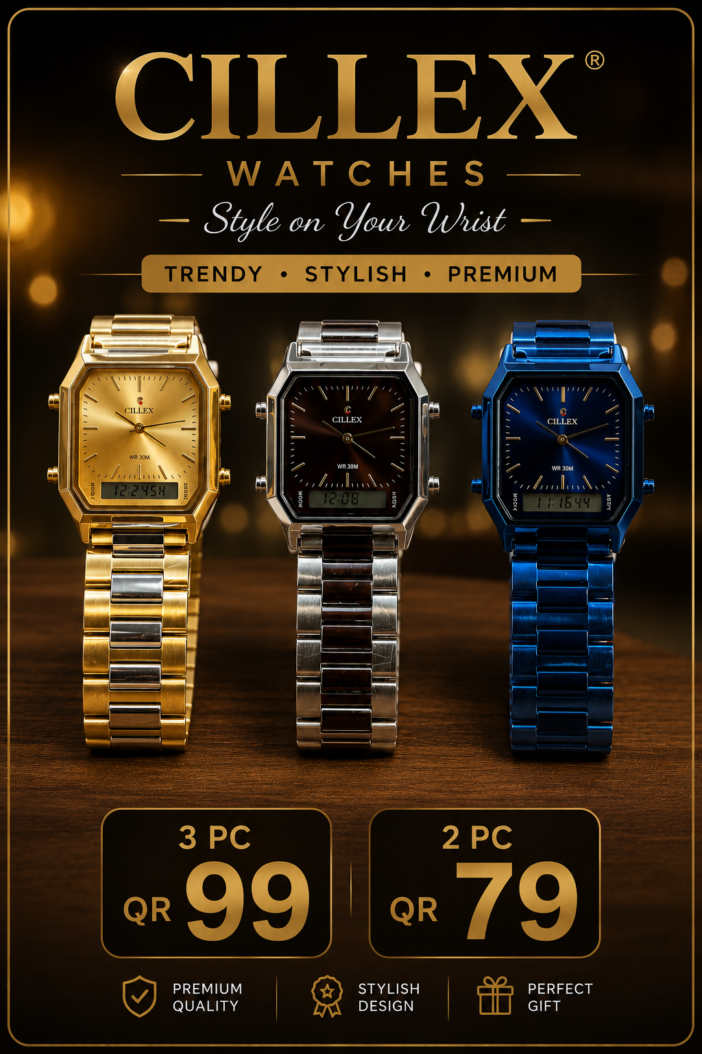 CILLEX Digital Analog Watches 3 pc